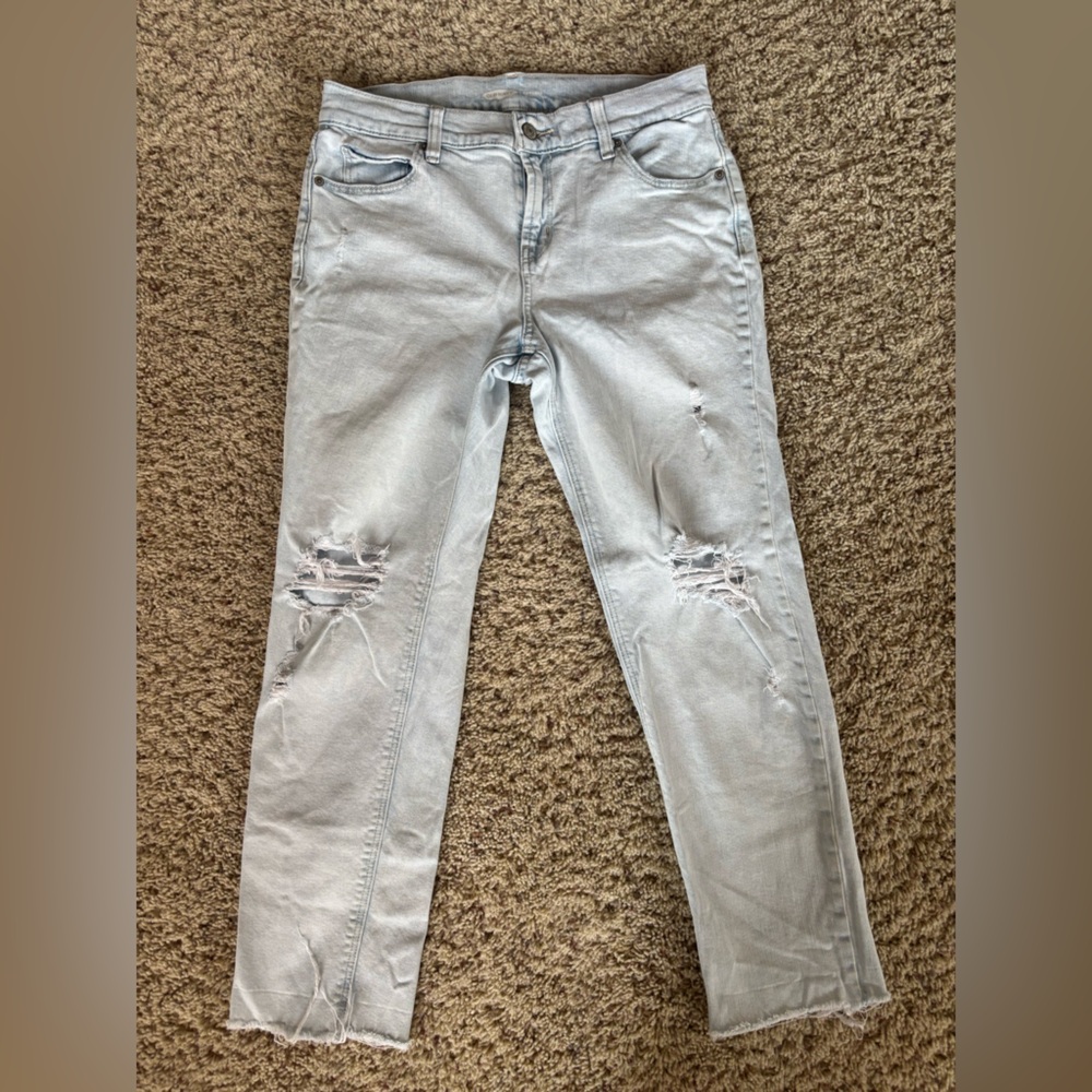 Old Navy Boyfriend Mid-rise Light Distressed Women Jeans with Frayed Hem